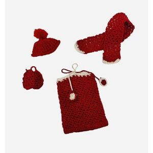 Handmade Vintage Skipper Barbie Doll Outfit Crocheted Dress & Purse Hat Scarf